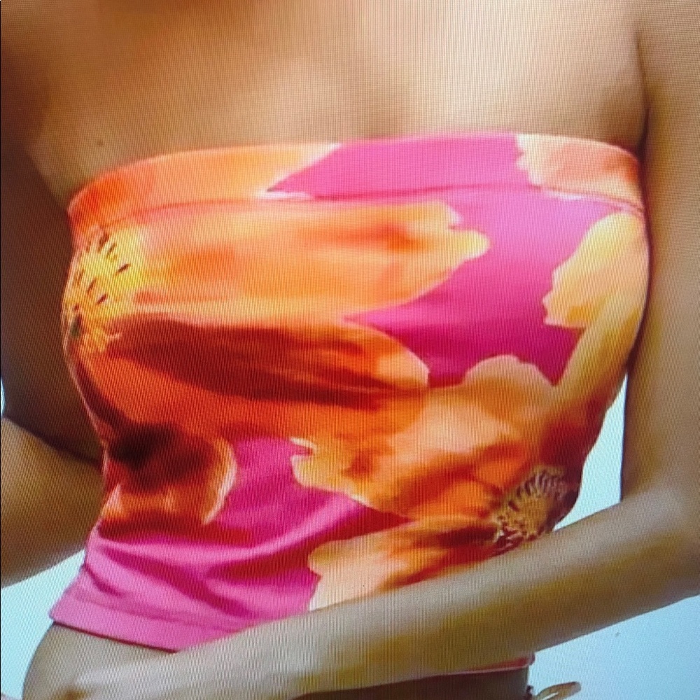 Bright Floral Strapless Tube Top in Hot Pink & Orange